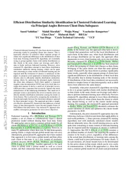 Efficient Distribution Similarity Identification in Clustered Federated
  Learning via Principal Angles Between Client Data Subspaces