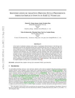 Identification of Adaptive Driving Style Preference through Implicit
  Inputs in SAE L2 Vehicles