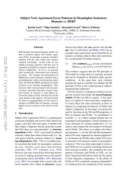 Subject Verb Agreement Error Patterns in Meaningless Sentences: Humans
  vs. BERT