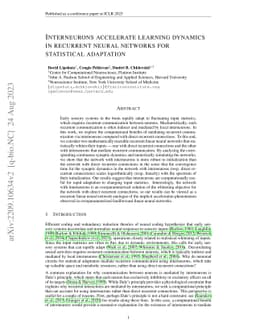Interneurons accelerate learning dynamics in recurrent neural networks
  for statistical adaptation