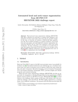 Automated head and neck tumor segmentation from 3D PET/CT