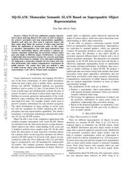 SQ-SLAM: Monocular Semantic SLAM Based on Superquadric Object
  Representation