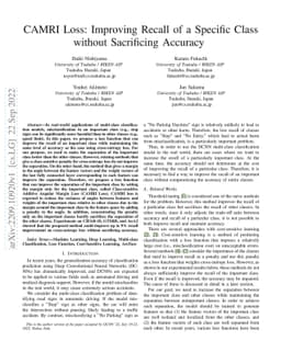 CAMRI Loss: Improving Recall of a Specific Class without Sacrificing
  Accuracy