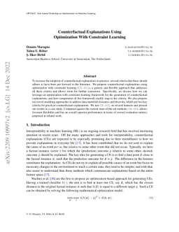 Counterfactual Explanations Using Optimization With Constraint Learning