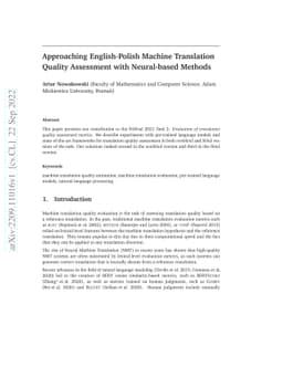 Approaching English-Polish Machine Translation Quality Assessment with
  Neural-based Methods