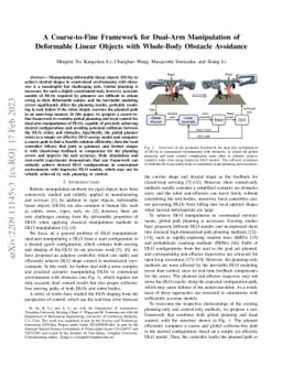 A Coarse-to-Fine Framework for Dual-Arm Manipulation of Deformable
  Linear Objects with Whole-Body Obstacle Avoidance