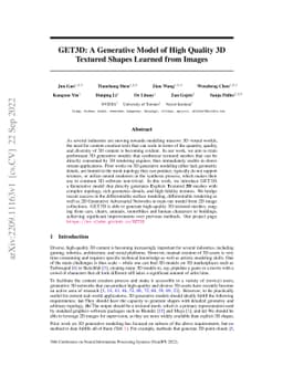 GET3D: A Generative Model of High Quality 3D Textured Shapes Learned
  from Images