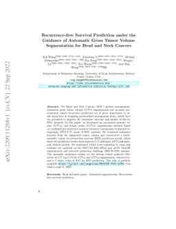 Recurrence-free Survival Prediction under the Guidance of Automatic
  Gross Tumor Volume Segmentation for Head and Neck Cancers