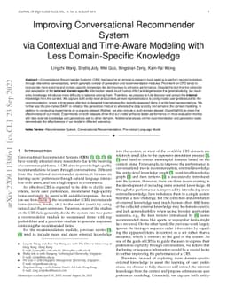 Improving Conversational Recommender System via Contextual and
  Time-Aware Modeling with Less Domain-Specific Knowledge