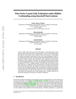 Time Series Causal Link Estimation under Hidden Confounding using
  Knockoff Interventions