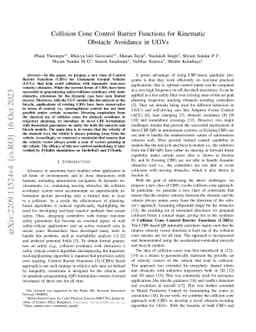 Control Barrier Functions in UGVs for Kinematic Obstacle Avoidance: A
  Collision Cone Approach