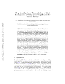 Deep Learning-based Anonymization of Chest Radiographs: A
  Utility-preserving Measure for Patient Privacy