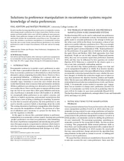 Solutions to preference manipulation in recommender systems require
  knowledge of meta-preferences