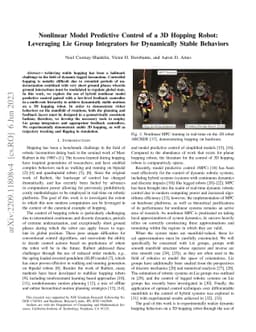 Nonlinear Model Predictive Control of a 3D Hopping Robot: Leveraging Lie
  Group Integrators for Dynamically Stable Behaviors