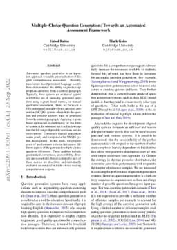 Multiple-Choice Question Generation: Towards an Automated Assessment
  Framework