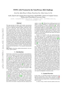 NWPU-ASLP System for the VoicePrivacy 2022 Challenge