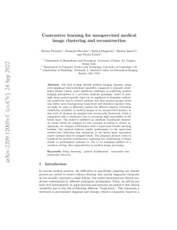 Contrastive learning for unsupervised medical image clustering and
  reconstruction
