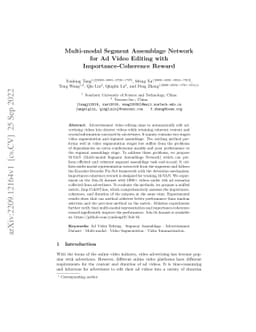 Multi-modal Segment Assemblage Network for Ad Video Editing with
  Importance-Coherence Reward