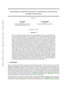 Transfer learning for self-supervised, blind-spot seismic denoising