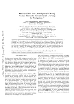 Opportunities and Challenges from Using Animal Videos in Reinforcement
  Learning for Navigation