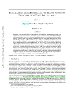 TAD: A Large-Scale Benchmark for Traffic Accidents Detection from Video
  Surveillance