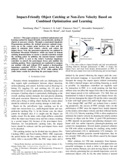 Impact-Friendly Object Catching at Non-Zero Velocity Based on Combined
  Optimization and Learning