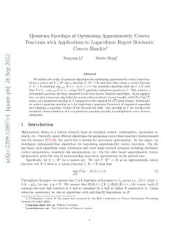 Quantum Speedups of Optimizing Approximately Convex Functions with
  Applications to Logarithmic Regret Stochastic Convex Bandits