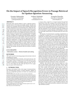 On the Impact of Speech Recognition Errors in Passage Retrieval for
  Spoken Question Answering