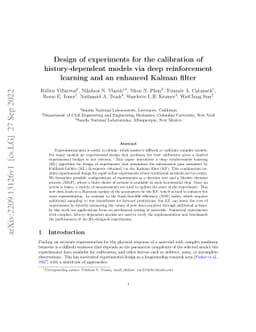Design of experiments for the calibration of history-dependent models
  via deep reinforcement learning and an enhanced Kalman filter