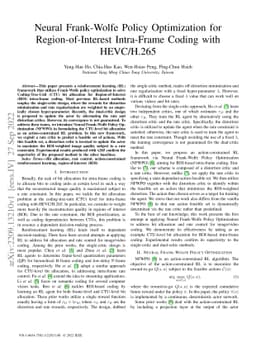Neural Frank-Wolfe Policy Optimization for Region-of-Interest
  Intra-Frame Coding with HEVC/H.265