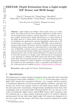 DELTAR: Depth Estimation from a Light-weight ToF Sensor and RGB Image