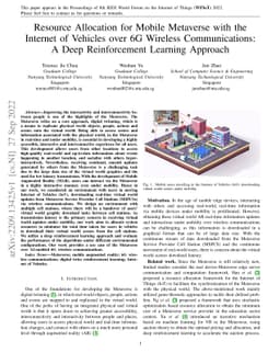 Resource Allocation for Mobile Metaverse with the Internet of Vehicles
  over 6G Wireless Communications: A Deep Reinforcement Learning Approach