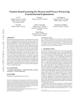 Feature-based Learning for Diverse and Privacy-Preserving Counterfactual
  Explanations