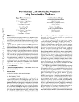 Personalized Game Difficulty Prediction Using Factorization Machines