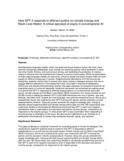 How GPT-3 responds to different publics on climate change and Black
  Lives Matter: A critical appraisal of equity in conversational AI