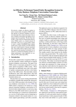 An Effective, Performant Named Entity Recognition System for Noisy
  Business Telephone Conversation Transcripts