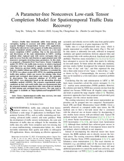 A Parameter-free Nonconvex Low-rank Tensor Completion Model for
  Spatiotemporal Traffic Data Recovery