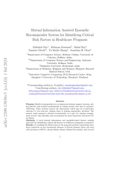Mutual Information Assisted Ensemble Recommender System for Identifying
  Critical Risk Factors in Healthcare Prognosis