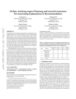 UCEpic: Unifying Aspect Planning and Lexical Constraints for Generating
  Explanations in Recommendation