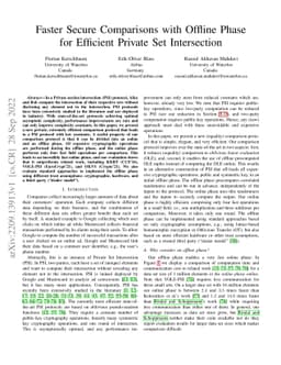 Faster Secure Comparisons with Offline Phase for Efficient Private Set
  Intersection