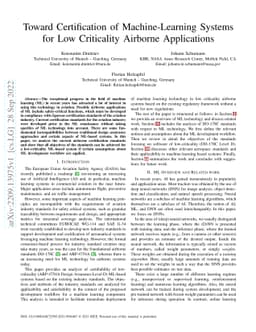 Toward Certification of Machine-Learning Systems for Low Criticality
  Airborne Applications