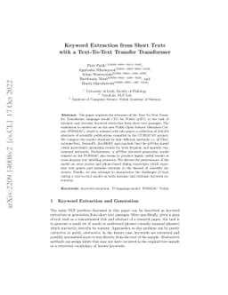 Keyword Extraction from Short Texts with a Text-To-Text Transfer
  Transformer
