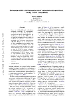 Effective General-Domain Data Inclusion for the Machine Translation Task
  by Vanilla Transformers