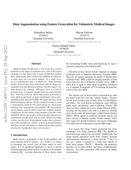 Data Augmentation using Feature Generation for Volumetric Medical Images