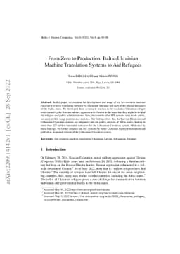 From Zero to Production: Baltic-Ukrainian Machine Translation Systems to
  Aid Refugees