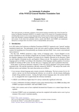 An Automatic Evaluation of the WMT22 General Machine Translation Task