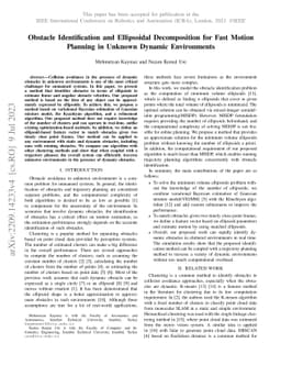 Obstacle Identification and Ellipsoidal Decomposition for Fast Motion
  Planning in Unknown Dynamic Environments