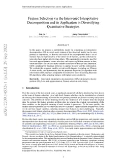 Feature Selection via the Intervened Interpolative Decomposition and its
  Application in Diversifying Quantitative Strategies