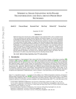 Spherical Image Inpainting with Frame Transformation and Data-driven
  Prior Deep Networks