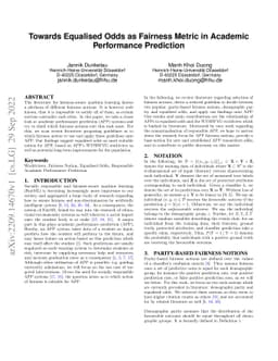 Towards Equalised Odds as Fairness Metric in Academic Performance
  Prediction